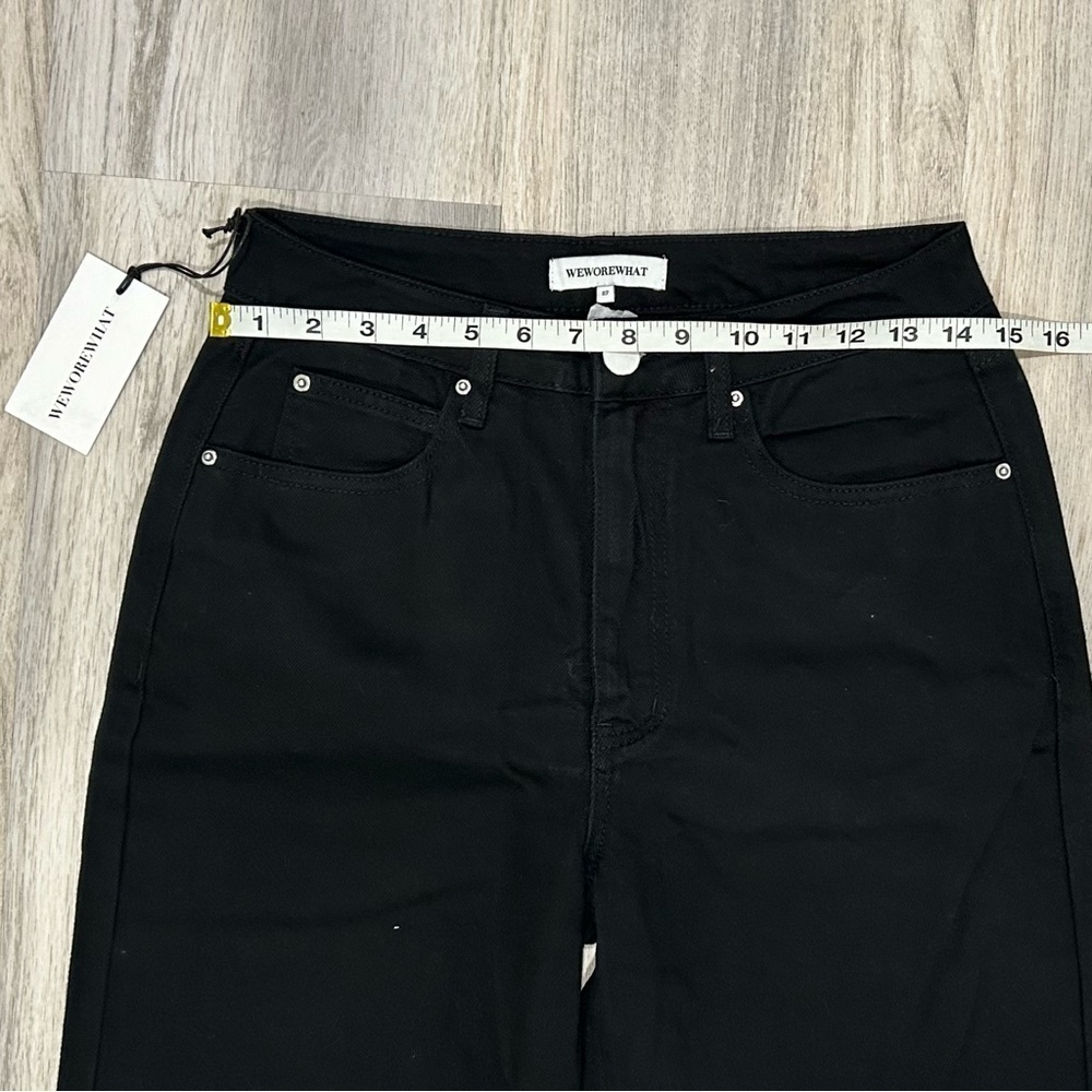 NWT We Wore What Black Denim Jeans Faux Fur Cuff Straight Leg High Rise Size 27 - Picture 4 of 12